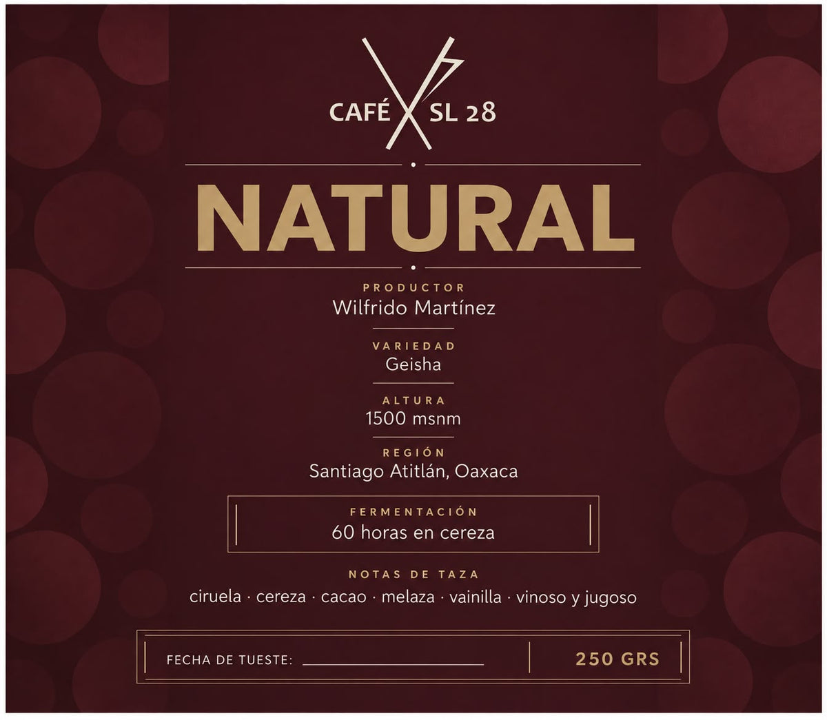 SL28 Wilfredo Martinez González - Geisha - Natural (60-hour whole-cherry fermentation)